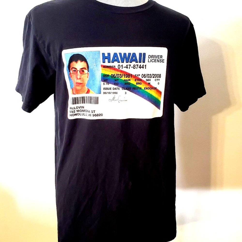 Superbad McLovin ID Drivers License Graphic T-Shirt (Men's Size M Medium) EUC